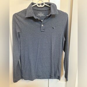 Boys Vineyard Vine medium long sleeve navy and white striped cotton shirt